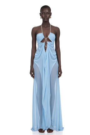 Ronit Blue SemiSheer Mesh Maxi Dress