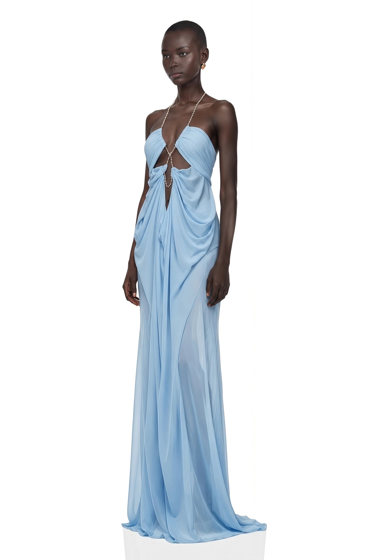 Ronit Blue SemiSheer Mesh Maxi Dress