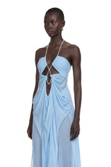 Ronit Blue SemiSheer Mesh Maxi Dress