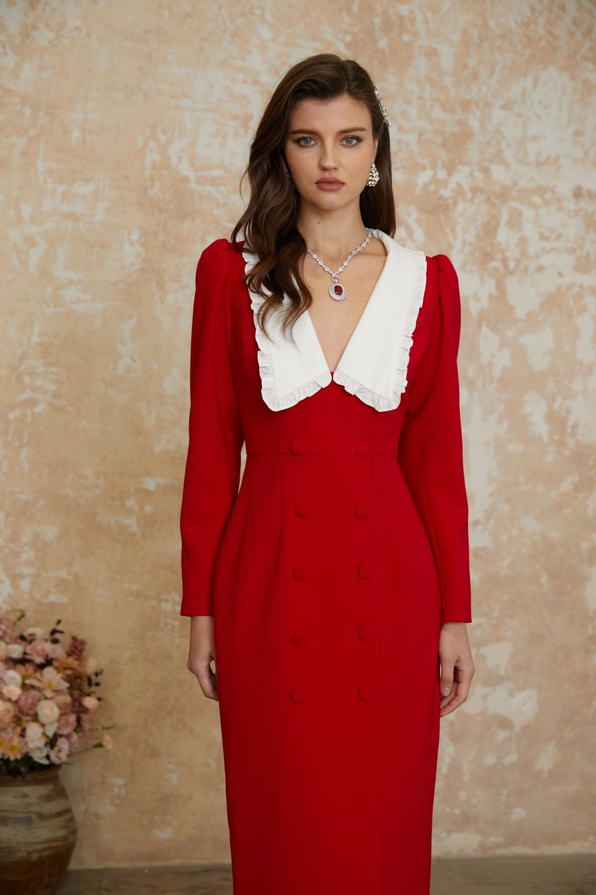 Rorie Red DoubleBreasted Blazer Midi Dress