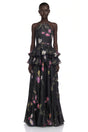 Rosalie Black Floral Print Halterneck Tiered Maxi Dress