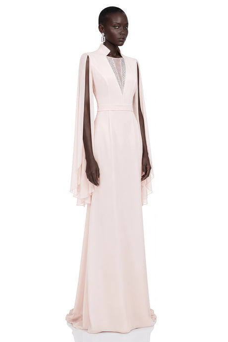 Alana Maxi Dress Champagne Pleated Cape