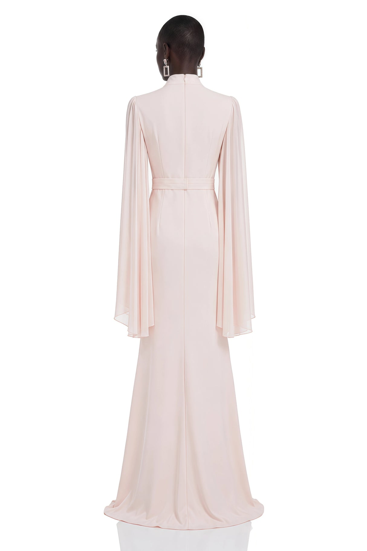 Rosalie Champagne Pleated Cape Maxi Dress