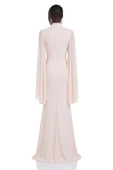 Rosalie Champagne Pleated Cape Maxi Dress
