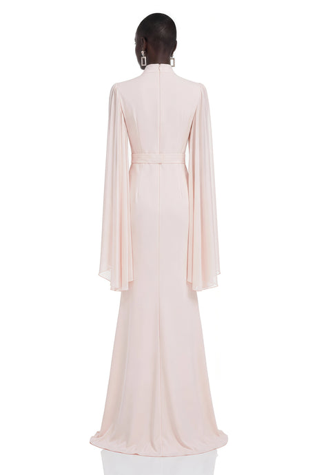 Alana Maxi Dress Champagne Pleated Cape