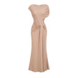 Rosalie gold asymmetrical pleated maxi dress