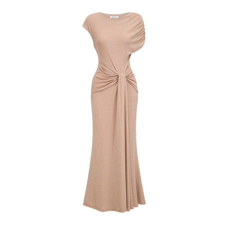 Wendy maxi dress gold asymmetrical pleated