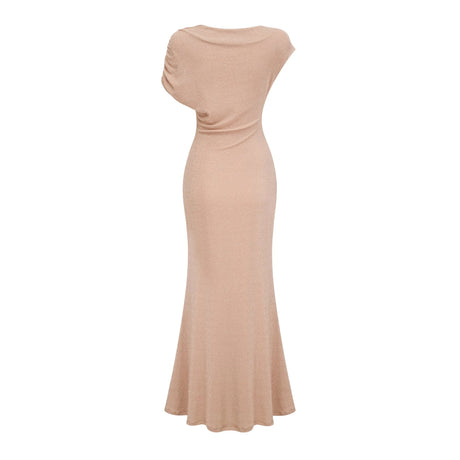 Wendy maxi dress gold asymmetrical pleated