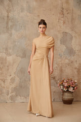 Rosalie gold asymmetrical pleated maxi dress