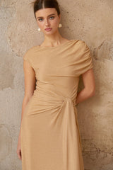 Rosalie gold asymmetrical pleated maxi dress
