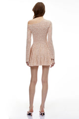 Rosalie Neutral One Shoulder Pleated Mini Dress