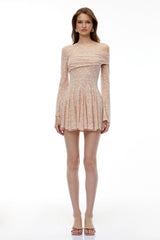 Rosalie Neutral One Shoulder Pleated Mini Dress