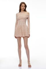 Rosalie Neutral One Shoulder Pleated Mini Dress