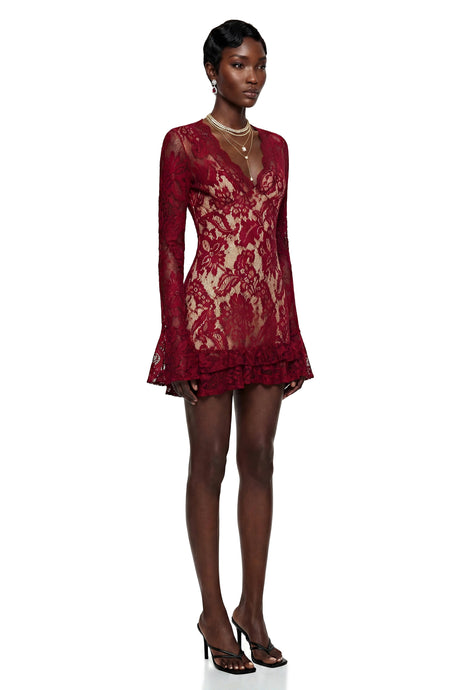 Pellegrina Mini Dress Red Floral Lace Asymmetrical