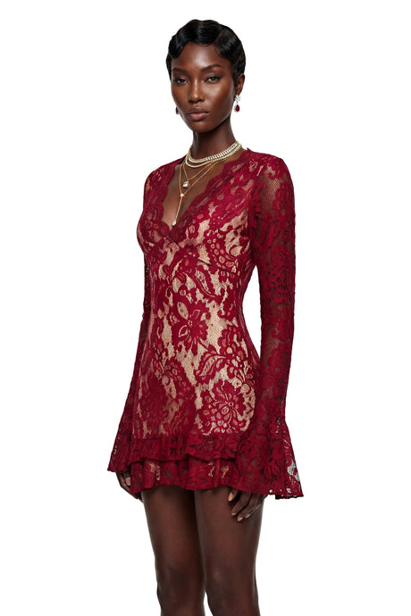Pellegrina Mini Dress Red Floral Lace Asymmetrical