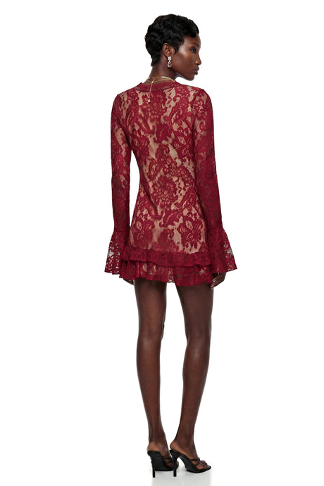 Pellegrina Mini Dress Red Floral Lace Asymmetrical