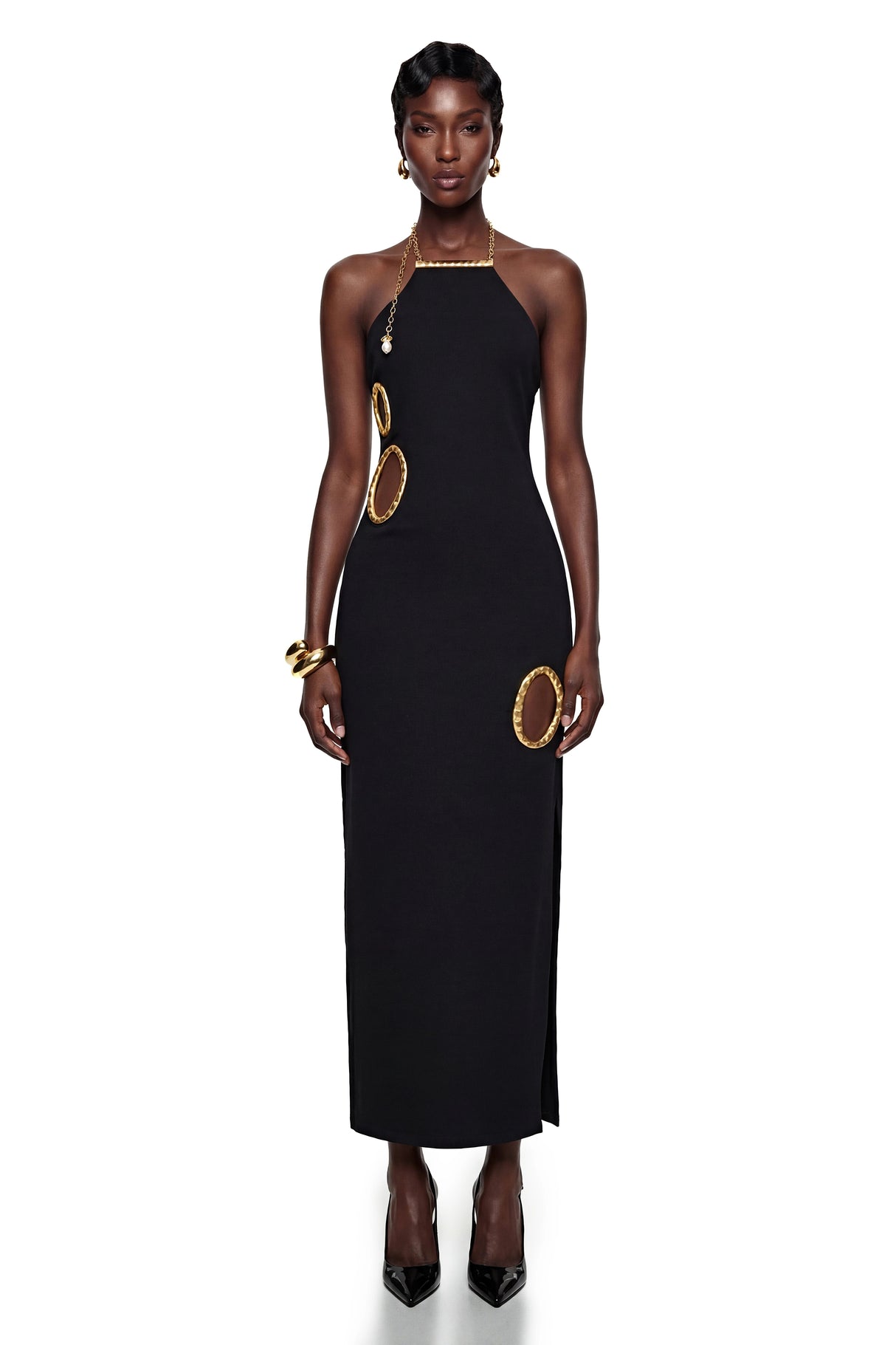 Rosalind Black Open Back Embellished Maxi Dress