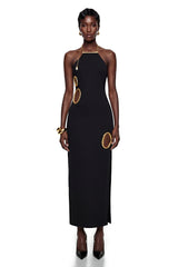 Rosalind Black Open Back Embellished Maxi Dress
