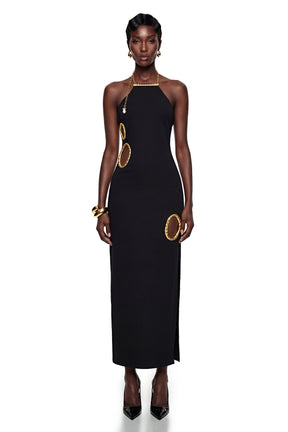 Rosalind Black Open Back Embellished Maxi Dress
