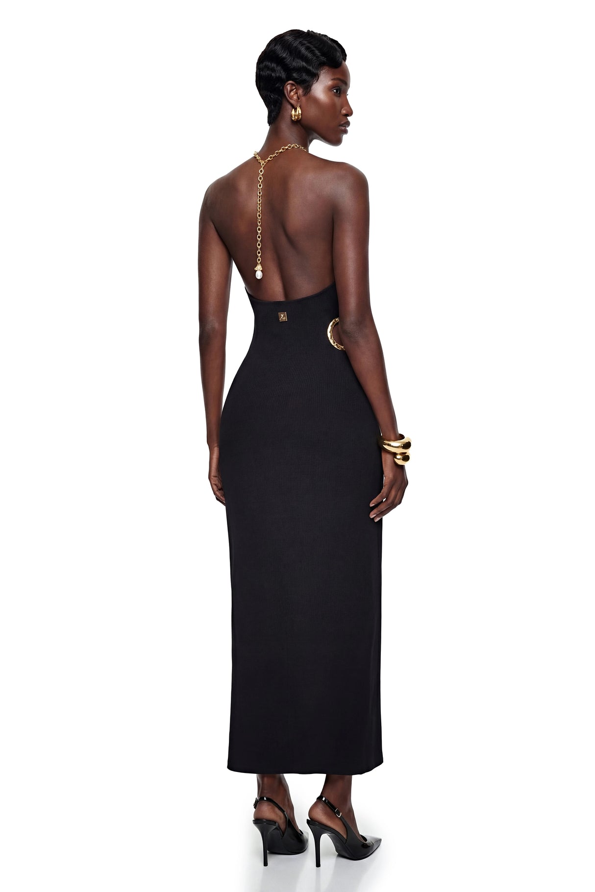 Rosalind Black Open Back Embellished Maxi Dress
