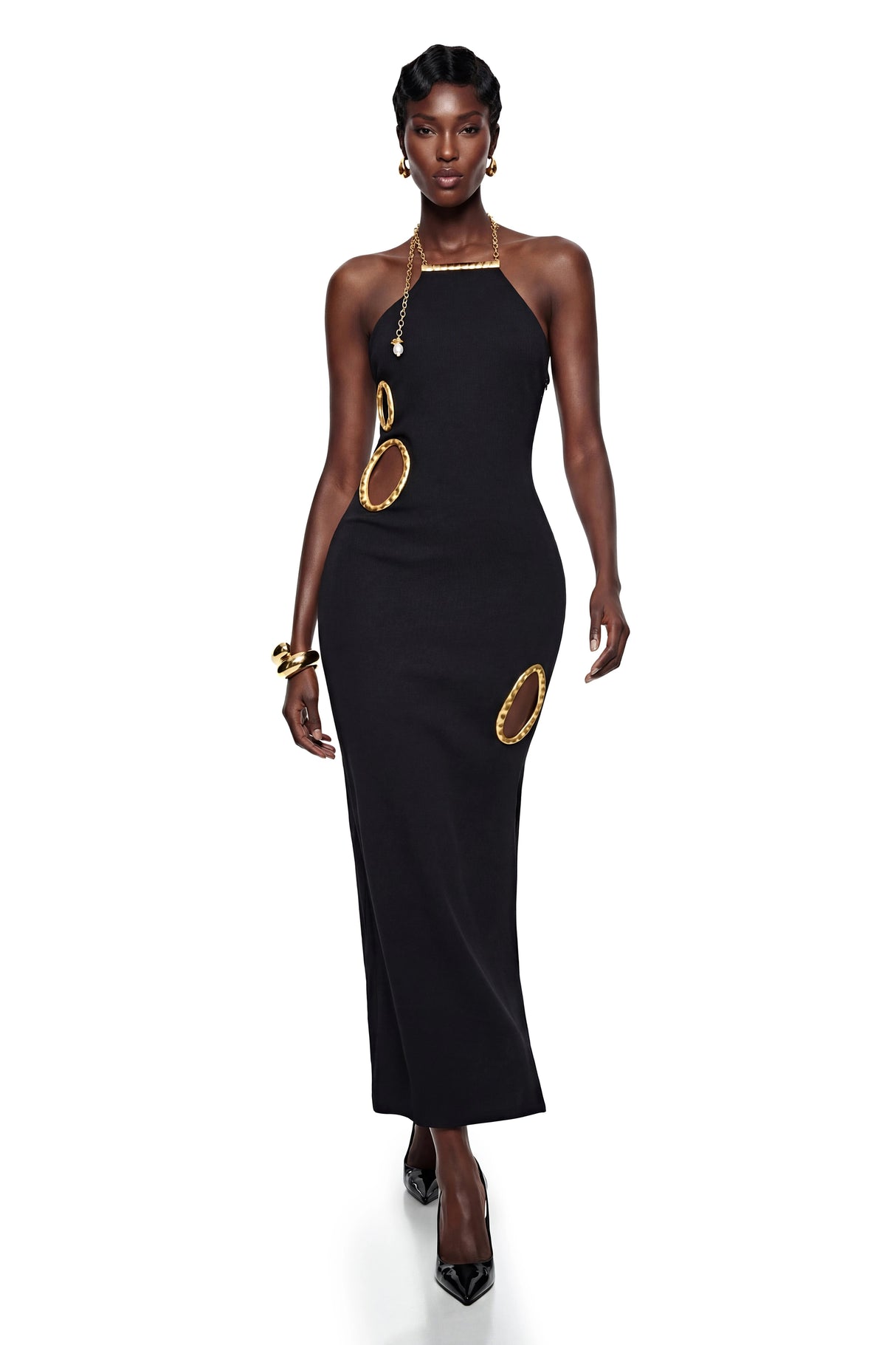 Rosalind Black Open Back Embellished Maxi Dress