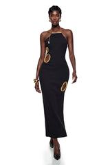 Rosalind Black Open Back Embellished Maxi Dress