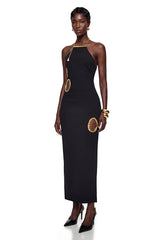 Rosalind Black Open Back Embellished Maxi Dress