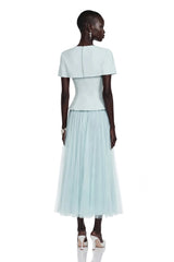 Rosalind Blue Floral Top  Mesh Skirt Set with Cape