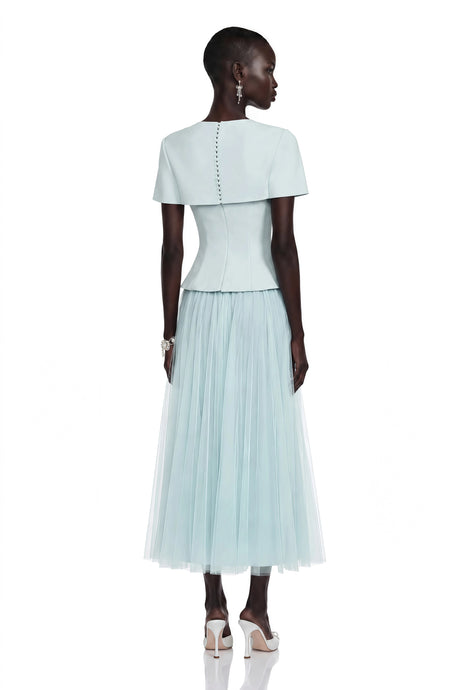 Lorelei Blue Floral Top & Mesh Skirt Set with Cape
