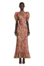 Rosalind Pink Mock Neck Puff Sleeve Floral Maxi Dress