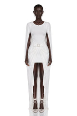 Rosalind White Round Neck Draped Mini Dress With Bow