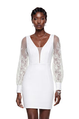 Rosalind White VNeck Puff Sleeve Mini Dress