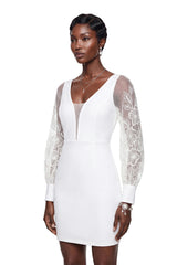 Rosalind White VNeck Puff Sleeve Mini Dress
