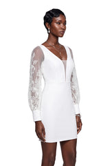 Rosalind White VNeck Puff Sleeve Mini Dress