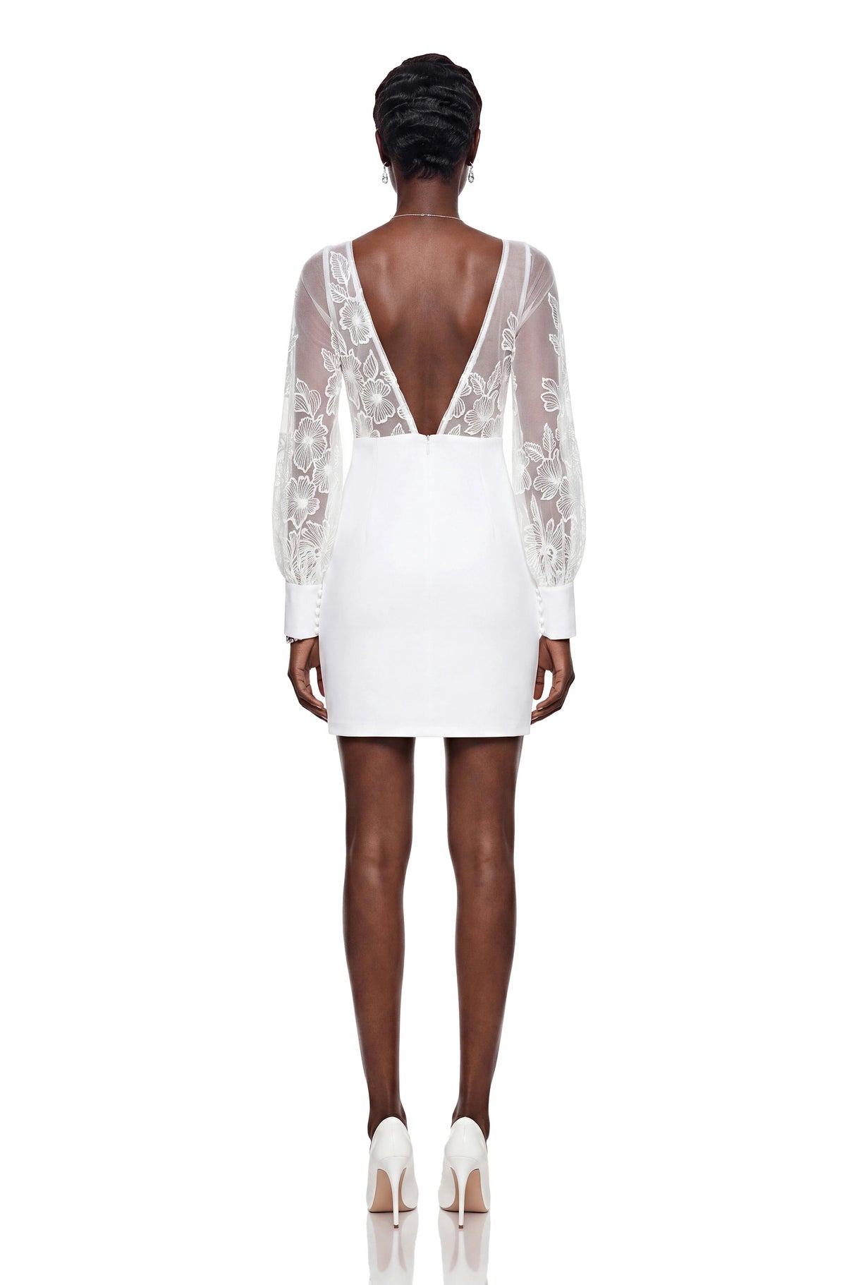 Rosalind White VNeck Puff Sleeve Mini Dress