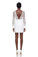 Rosalind White VNeck Puff Sleeve Mini Dress