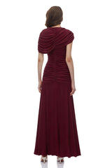 Rosalyn Red Crew Neck Ruched Maxi Dress
