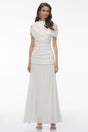 Rosalyn White Crew Neck Ruched Maxi Dress