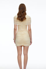 Rosalyn Yellow Crew Neck Ruched Mini Dress