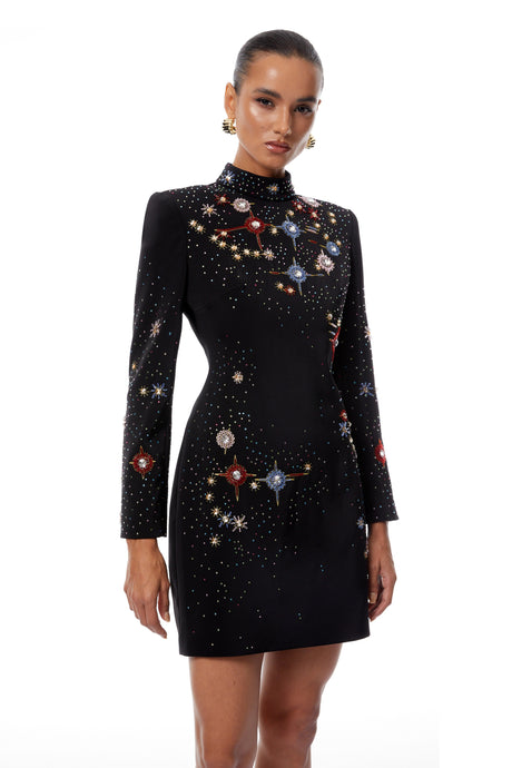 Irene Mini Dress Black Embellished Constellation