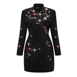 Rosaria Black Embellished Constellation Mini Dress