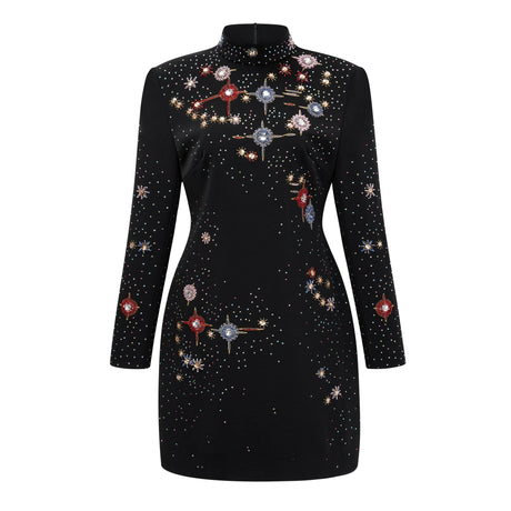 Irene Mini Dress Black Embellished Constellation