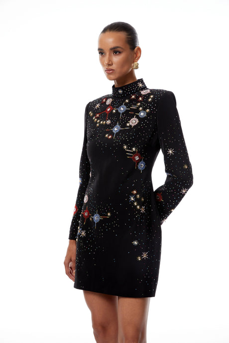Irene Mini Dress Black Embellished Constellation