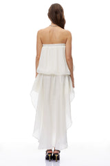 Rosario White Ruched Mini Dress with Bow