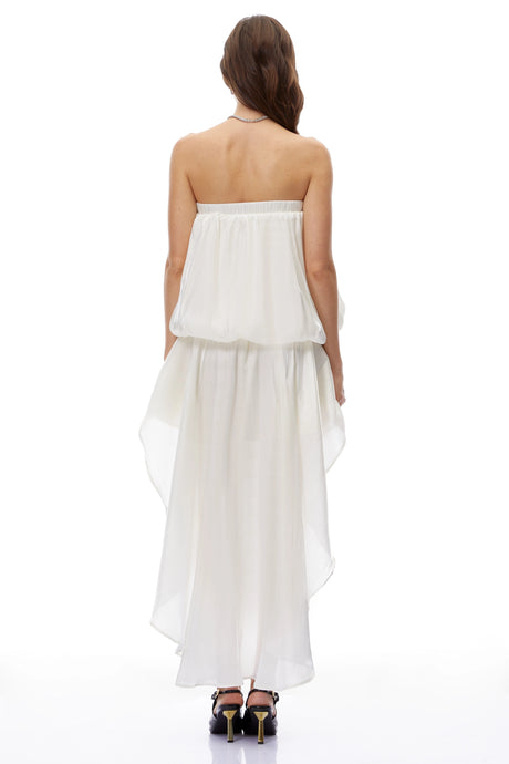 Stefania Mini Dress White Ruched with Bow