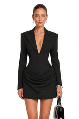 Rosette Black Ruched Blazer Mini Dress