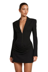 Rosette Black Ruched Blazer Mini Dress