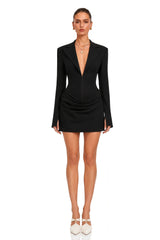Rosette Black Ruched Blazer Mini Dress