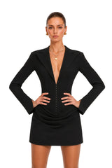 Rosette Black Ruched Blazer Mini Dress