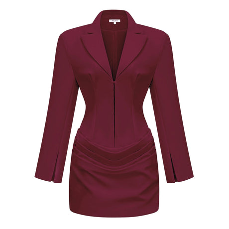 Emanuela Mini Dress Burgundy Ruched Blazer